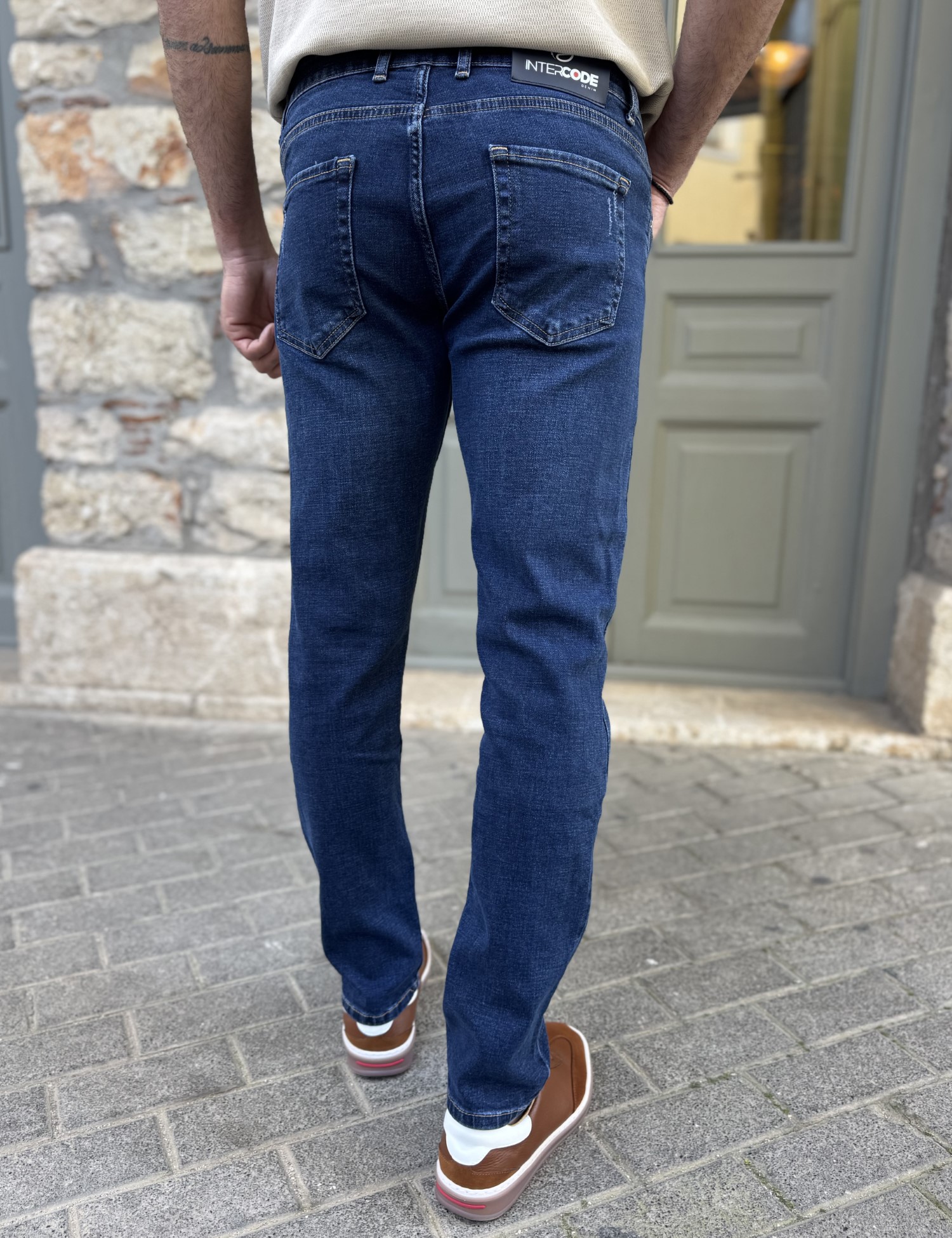 Ανδρικό μπλε τζιν παντελόνι με φθορές Slim Fit 51092 φωτογραφία